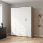 Harris 4 Door Wardrobe with 3 Drawers - Oak + White