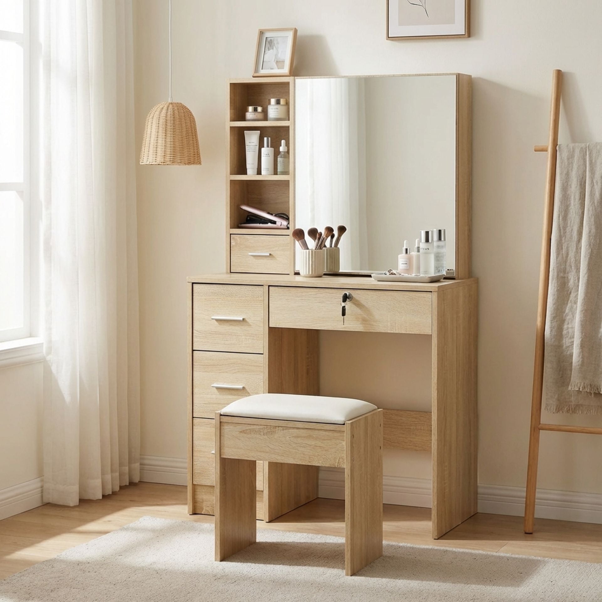 Carnation Dressing Table with Drawers Set - Oak – Treasurebox