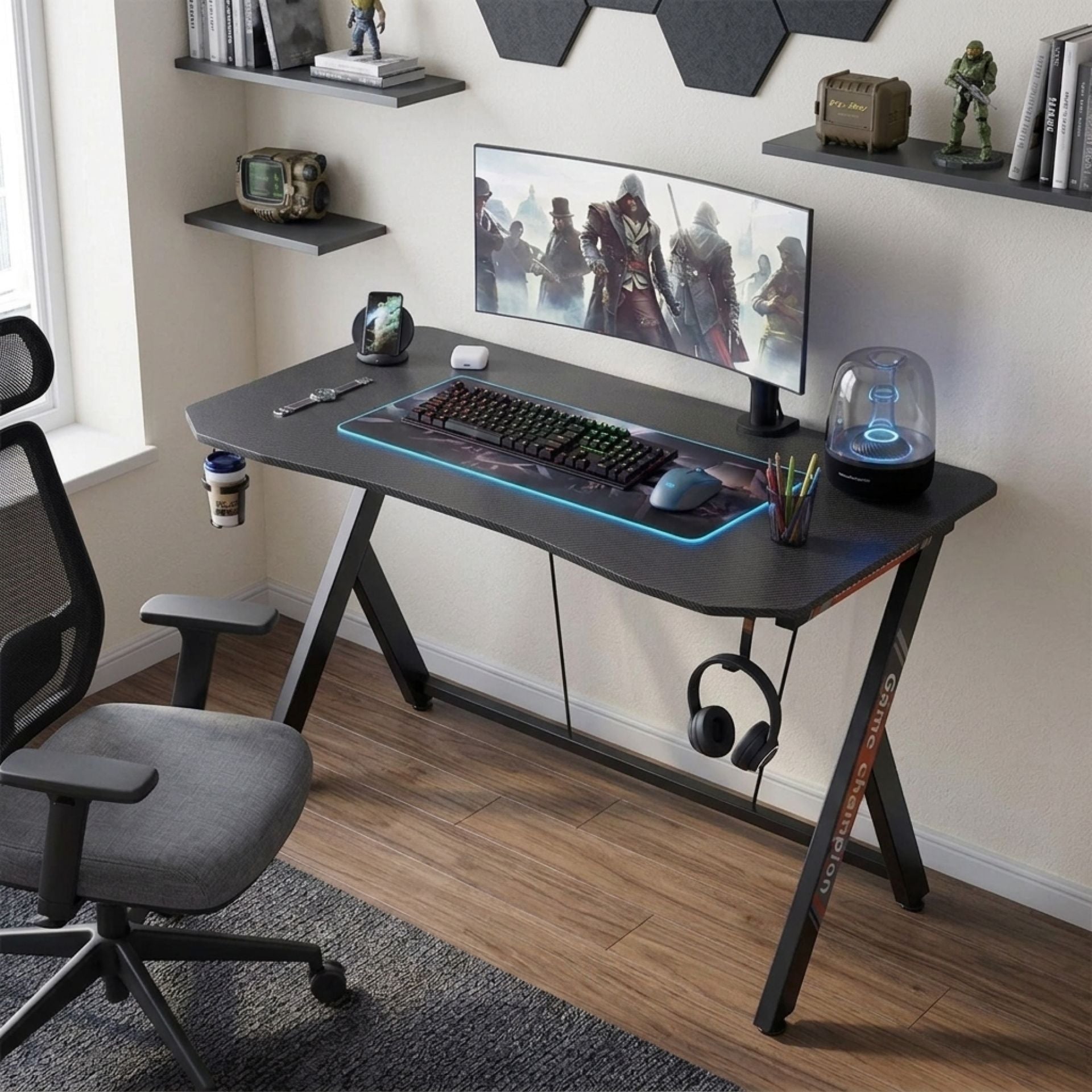 PC　DESK　LOW　120cm　BR Carson 120cm Gaming Desk - Carbon Black | Sleek Design – Treasurebox