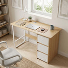 Gavin 120cm Computer Desk with Drawers - Natural + White