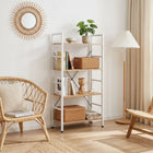 Hikuai 4 Tier Bookshelf - Natural + White