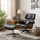 Veylo PU Armchair With Ottoman - Black & Walnut