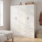 Tongass 4 Door Wardrobe with 3 Drawers - White