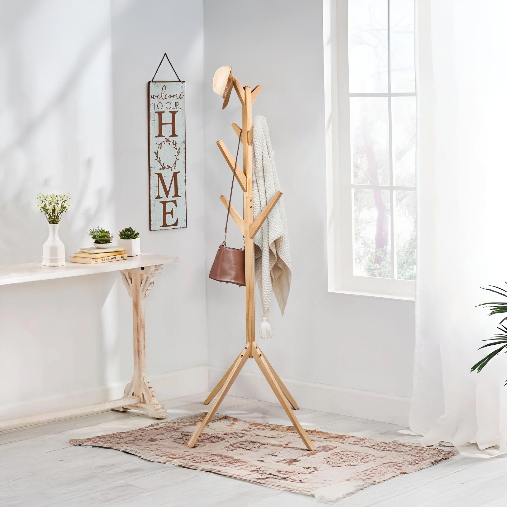 Wooden Clothes Rack Coat Hanger Stand Stylish Storage – Treasurebox