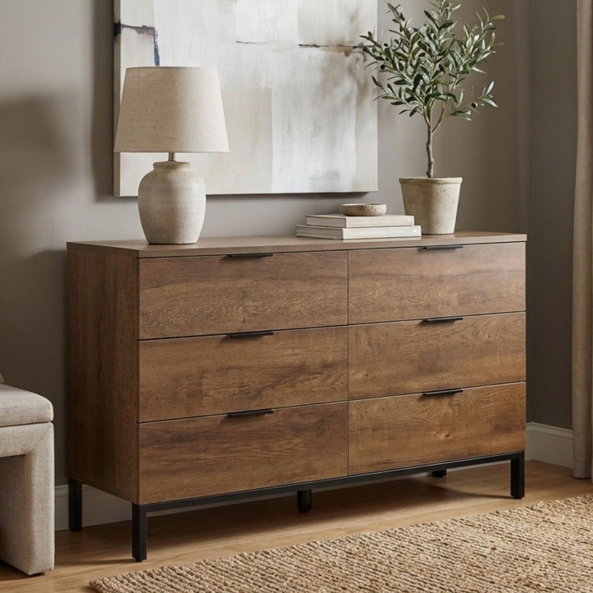 Ocala Low Boy 6 Drawer Chest Dresser - Walnut Treasurebox Ocala Low Boy 6 Drawer Chest Dresser - Walnut Treasurebox