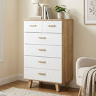 Alton Tallboy 6 Drawers - Natural + White