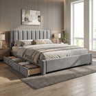 Columbia Velvet Super King Bed Frame with 4 Drawers- Grey