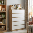 Harris 5 Drawers Tallboy - Oak + White
