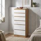 Harris 6 Drawer Tallboy with Mirror - Oak + White
