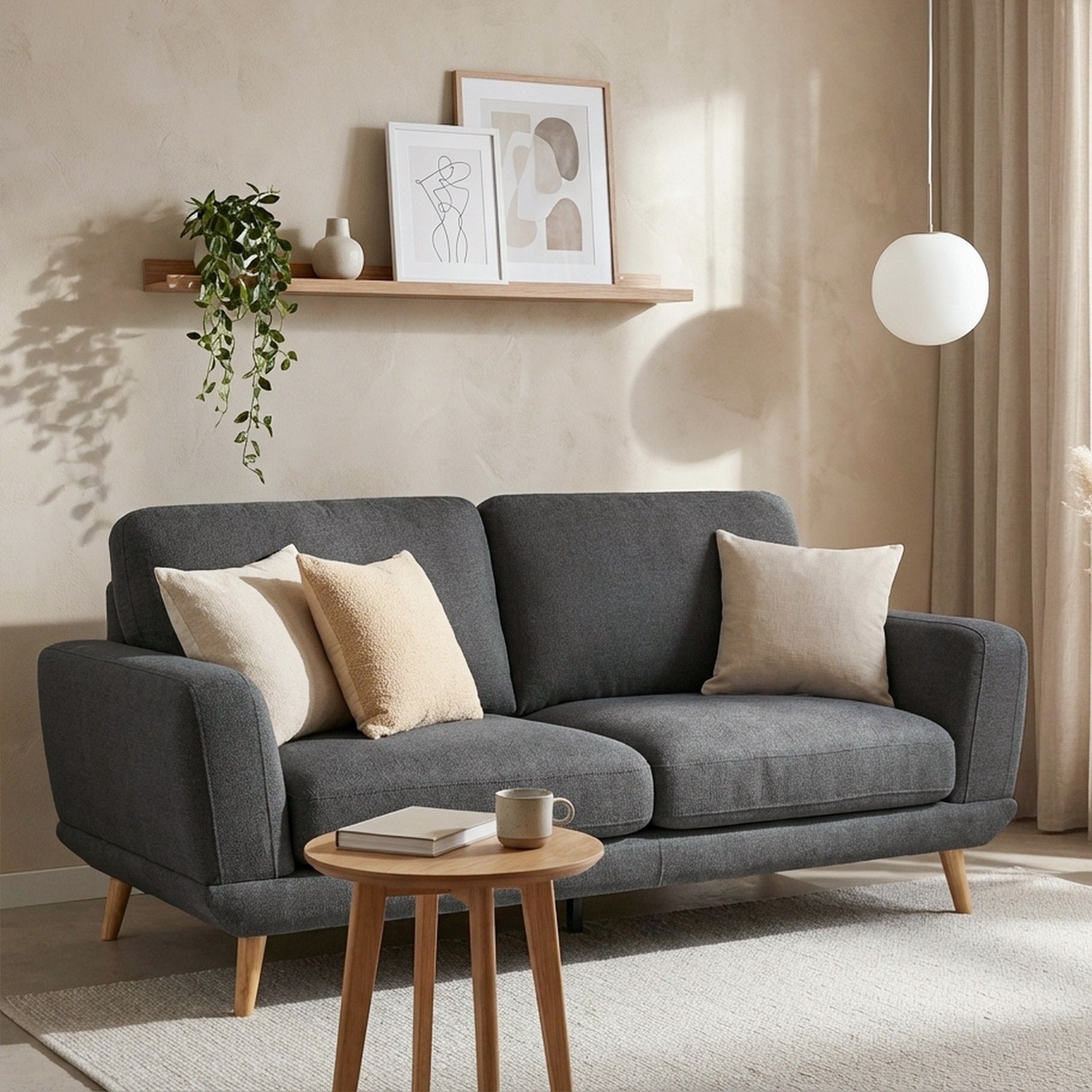 Tova Chenille 3 Seater Sofa - Dark Grey | Treasurebox NZ