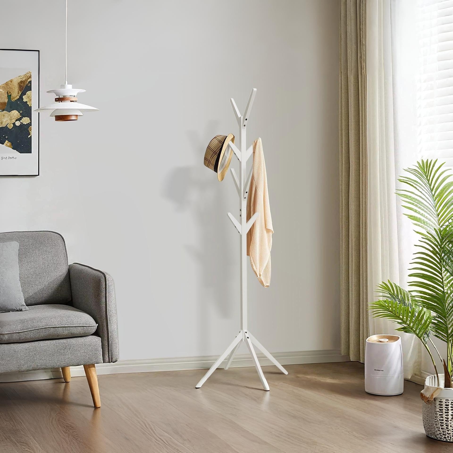 Wooden Clothes Rack Coat Hanger Stand White – Treasurebox