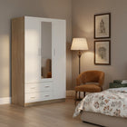 Bram 3 Door Wardrobe Cabinet with Mirror - Oak + White