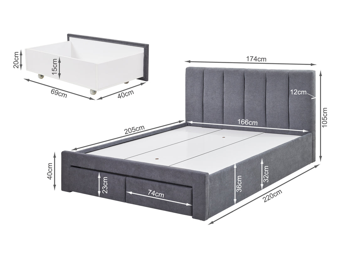 Treasurebox HLOLELA King Bed Frame with Storage - DARK GREY
