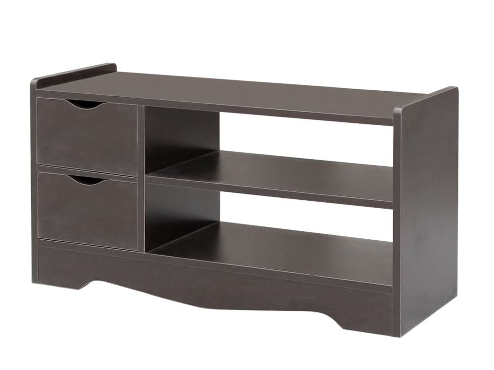Treasurebox 80CM 2 Drawer Shoe Rack Bench - BLACK WALNUT