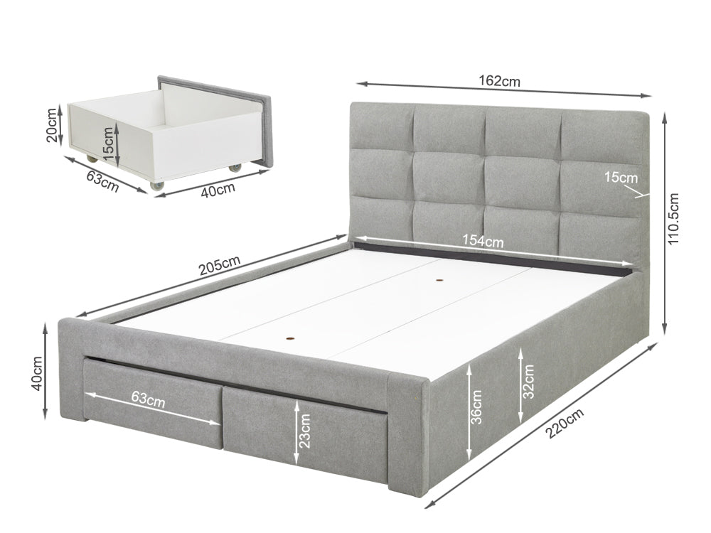 Treasurebox MUSALA Queen Bed Frame with Storage - LIGHT GREY
