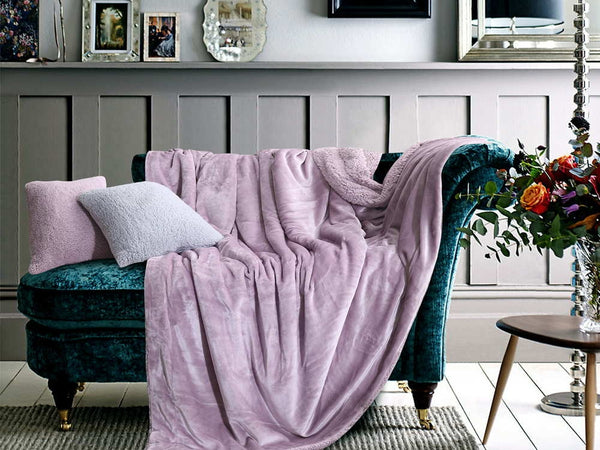 Double Layer Warm Fleece Blanket Throw Blanket - MAUVE PINK