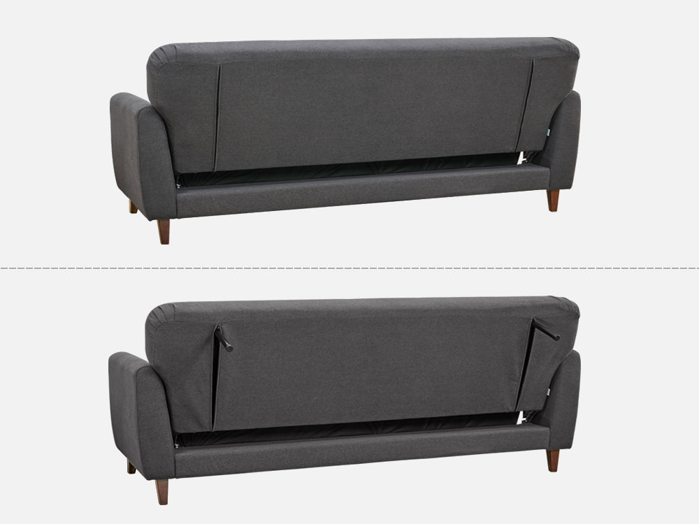 MUNICH 3-Seater Sofa Bed in dark grey, showcasing its convertible design and sleek back view.