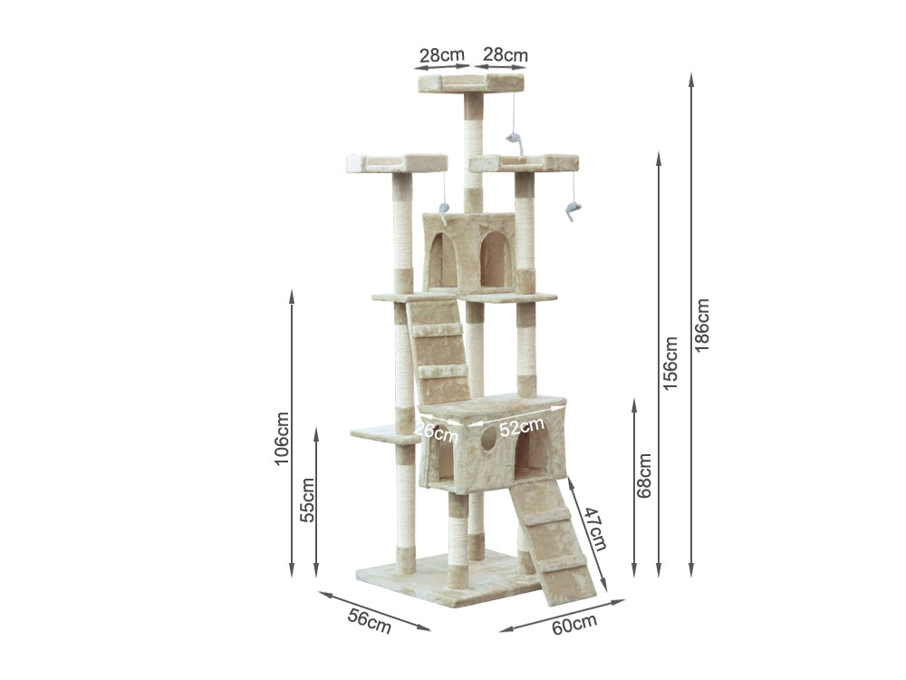 Treasurebox BINGO Cat Tree House 185cm 7 Levels - BEIGE