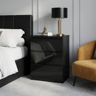 Angeles High Gloss Bedside Table with 3 Drawers - Black