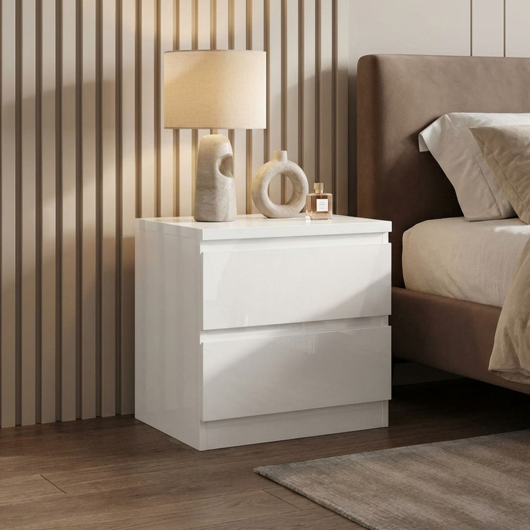 Angeles High Gloss Bedside Table - White – Treasurebox