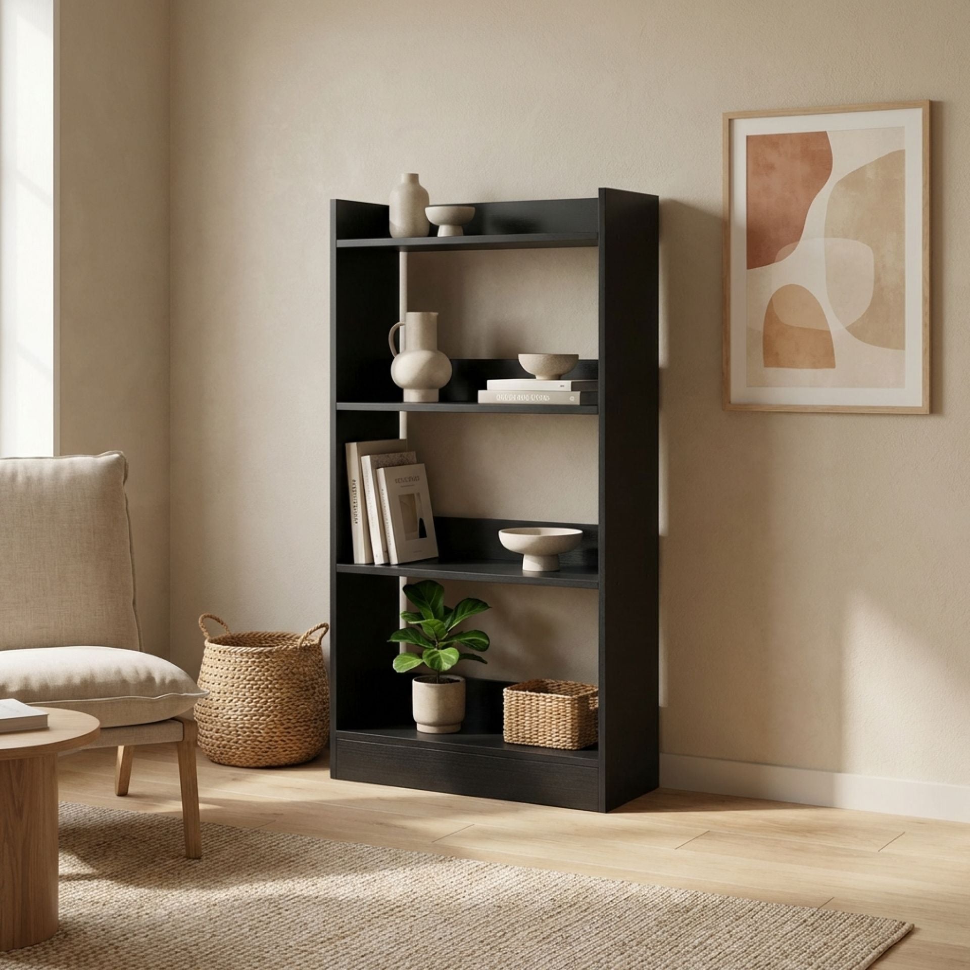 Bulls 60cm 4 Tier Bookshelf - Black | Stylish Storage Unit
