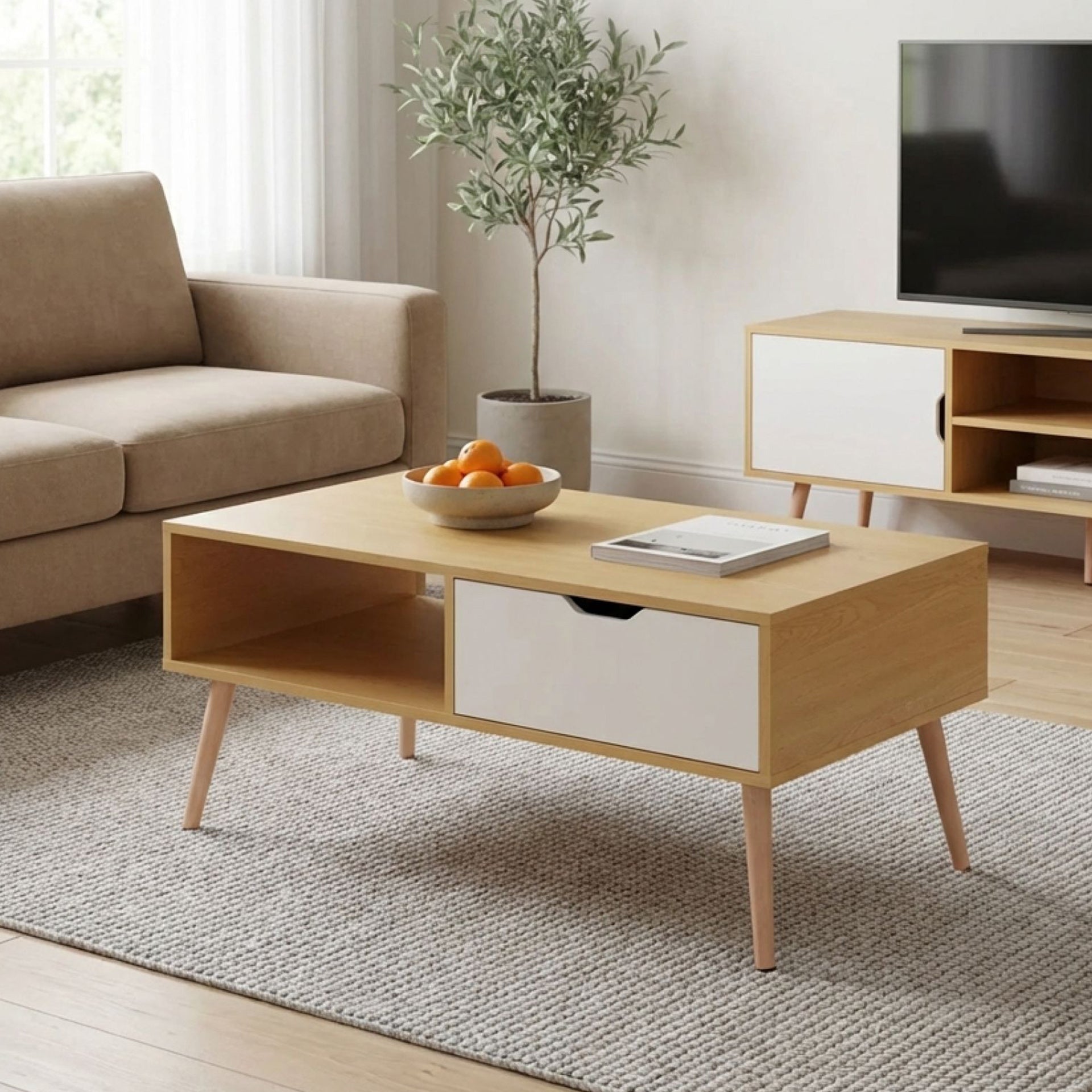 RILEY Wooden Coffee Table - Maple + White – Treasurebox