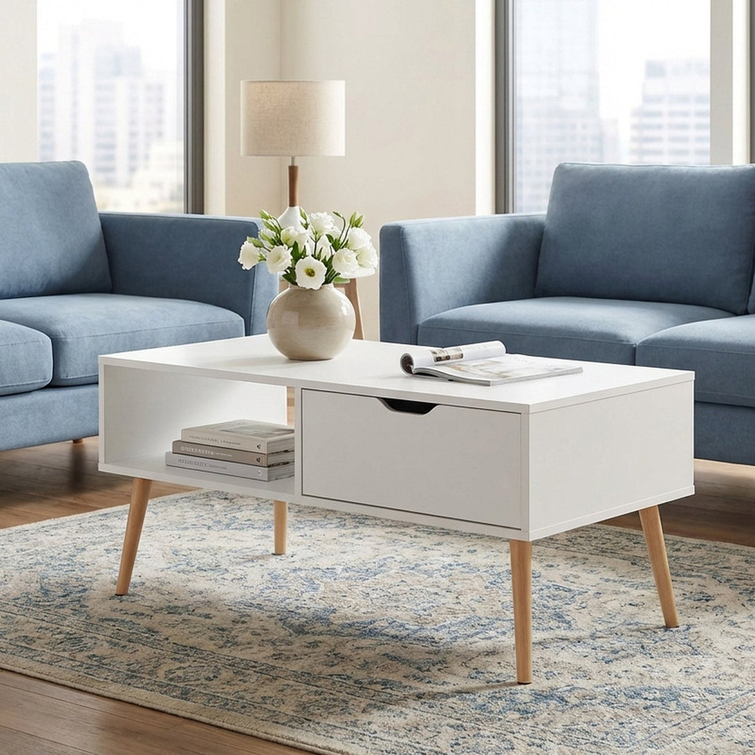 RILEY Wooden Coffee Table - White – Treasurebox