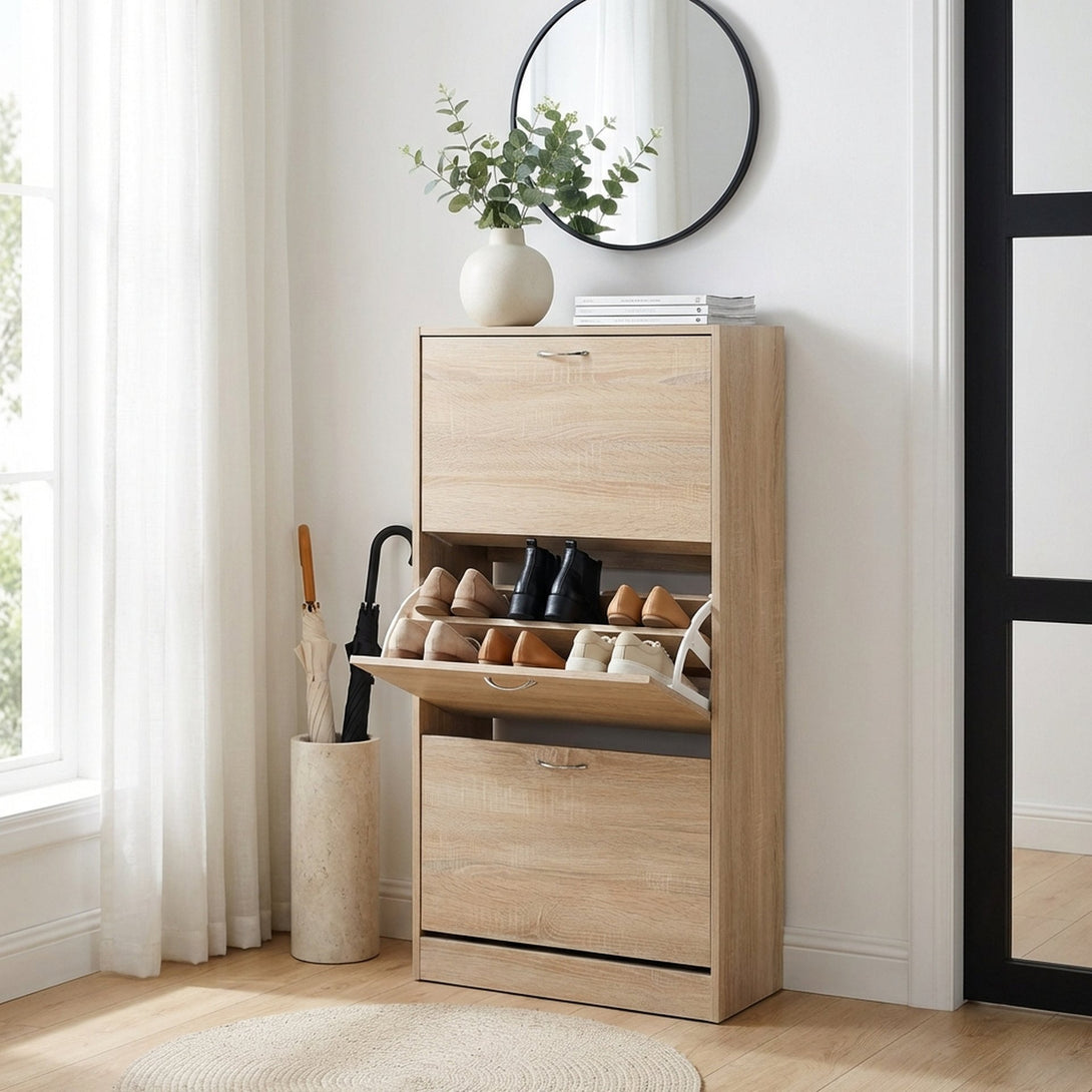 Matilda 3 Drawer Shoe Cabinet Storage Rack - Maple – Treasurebox