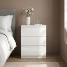 Angeles High Gloss Bedside Table with 3 Drawers - White