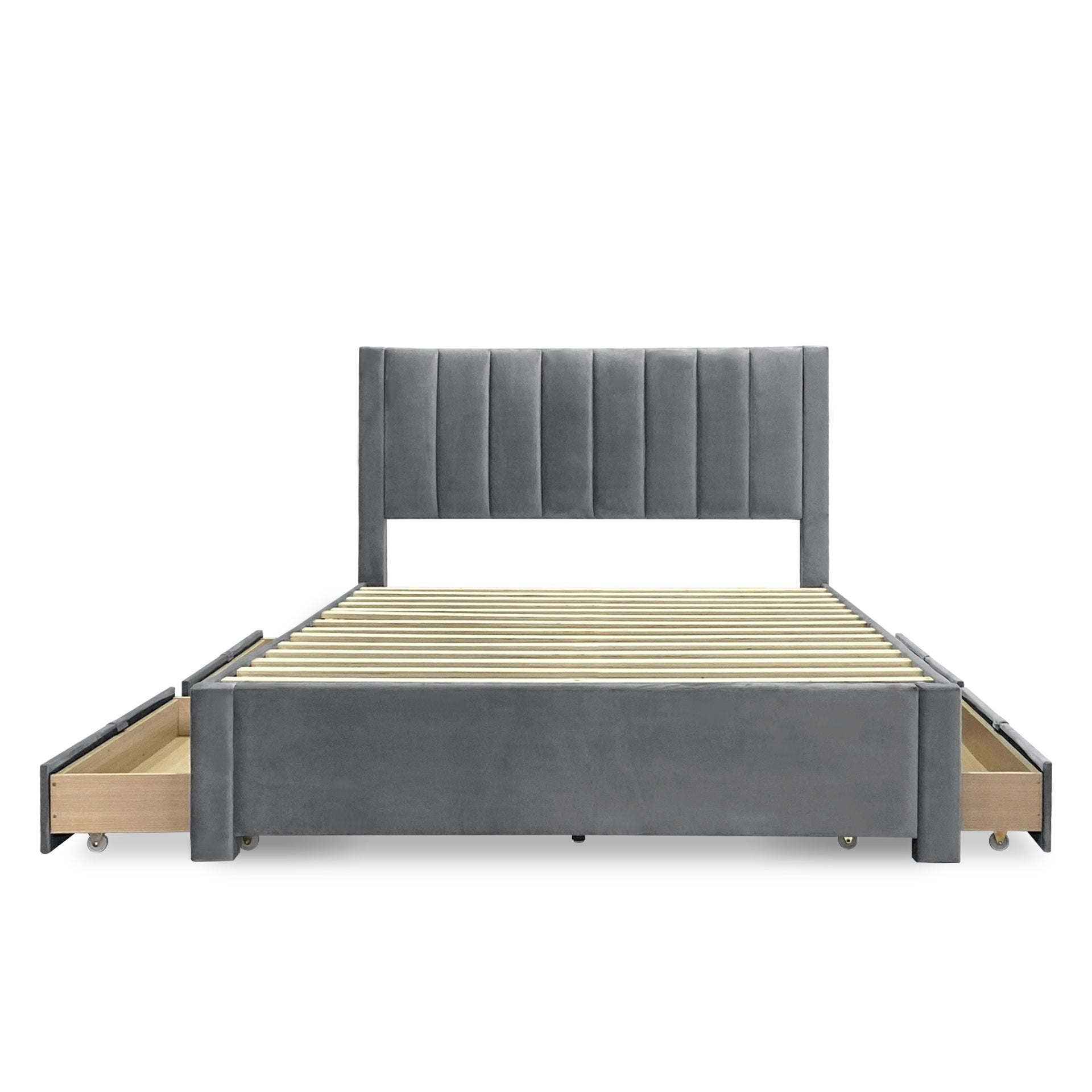 Columbia Queen Fabric Bed Frame with Drawers - Grey – Treasurebox