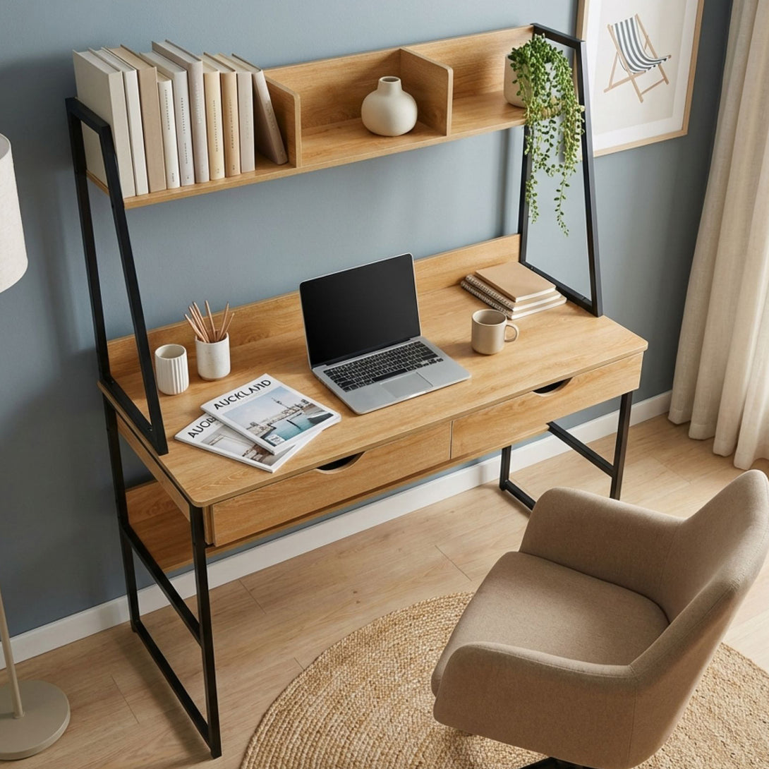 Siya 120cm Walnut Computer Study Desk with Drawers – Treasurebox