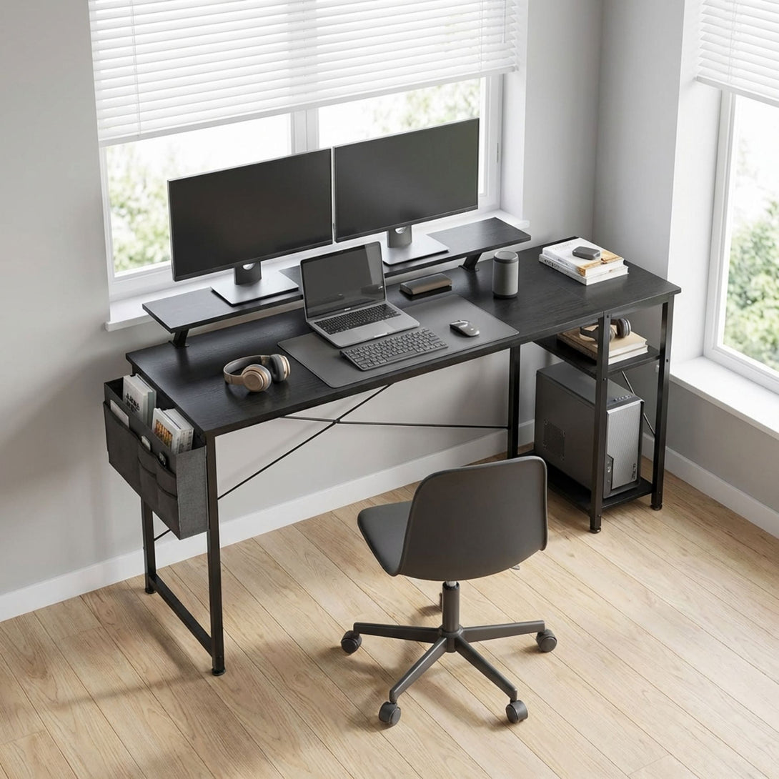 Logan 160cm Computer Desk with Storage Bag - Black – Treasurebox
