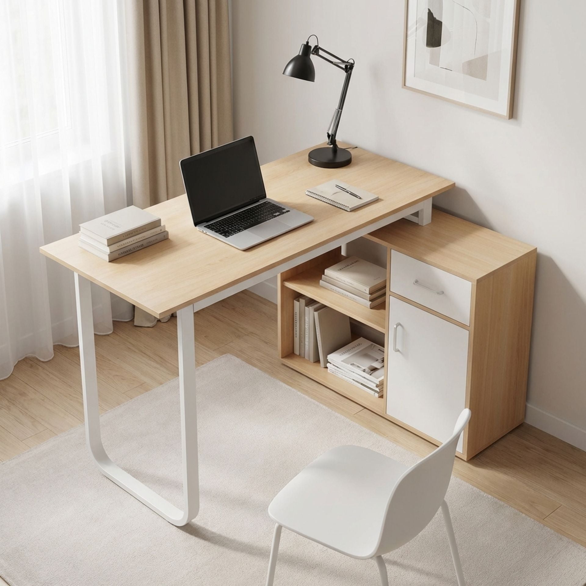 Yates 120cm Computer Desk with Right Cabinet - Oak – Treasurebox