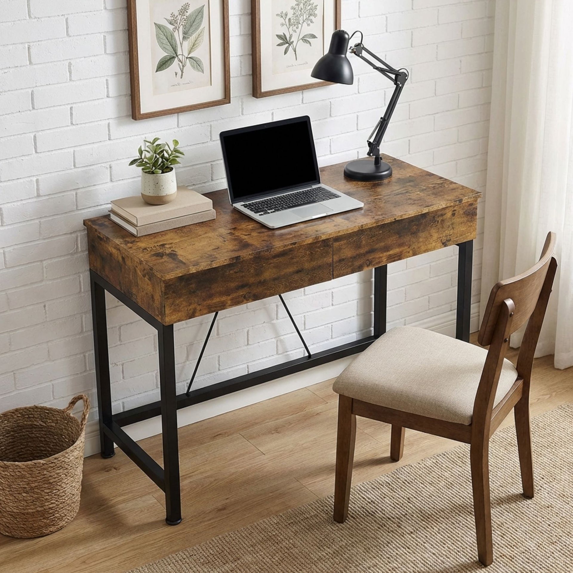 Brooks 100cm Computer Desk with 2 Drawers - Rustic Brown – Treasurebox