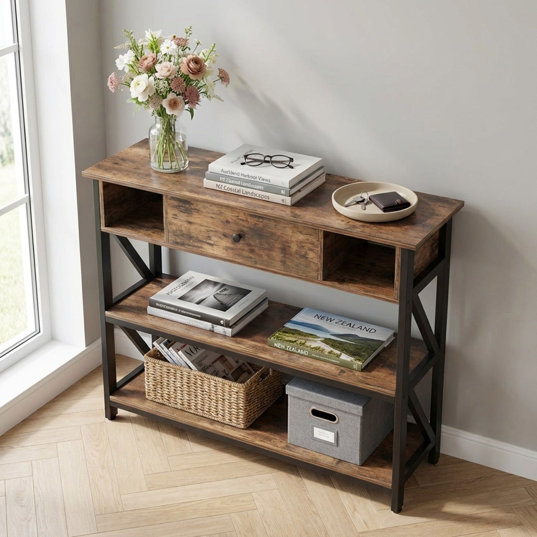 Atlas 1m Console Table with Drawer - Rustic Brown – Treasurebox