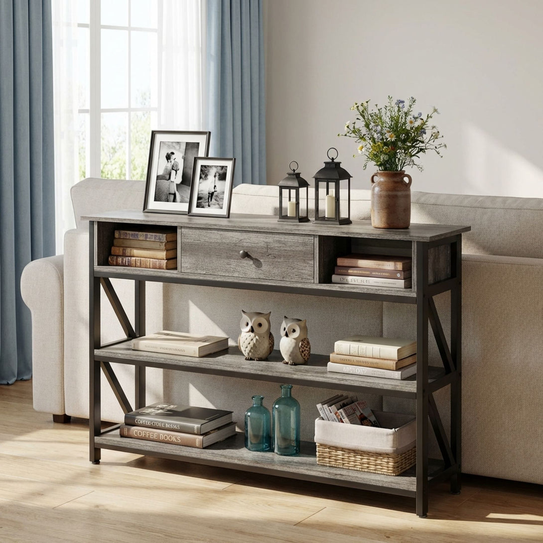 Atlas 1.2m Console Table with Drawer - Gray Oak – Treasurebox