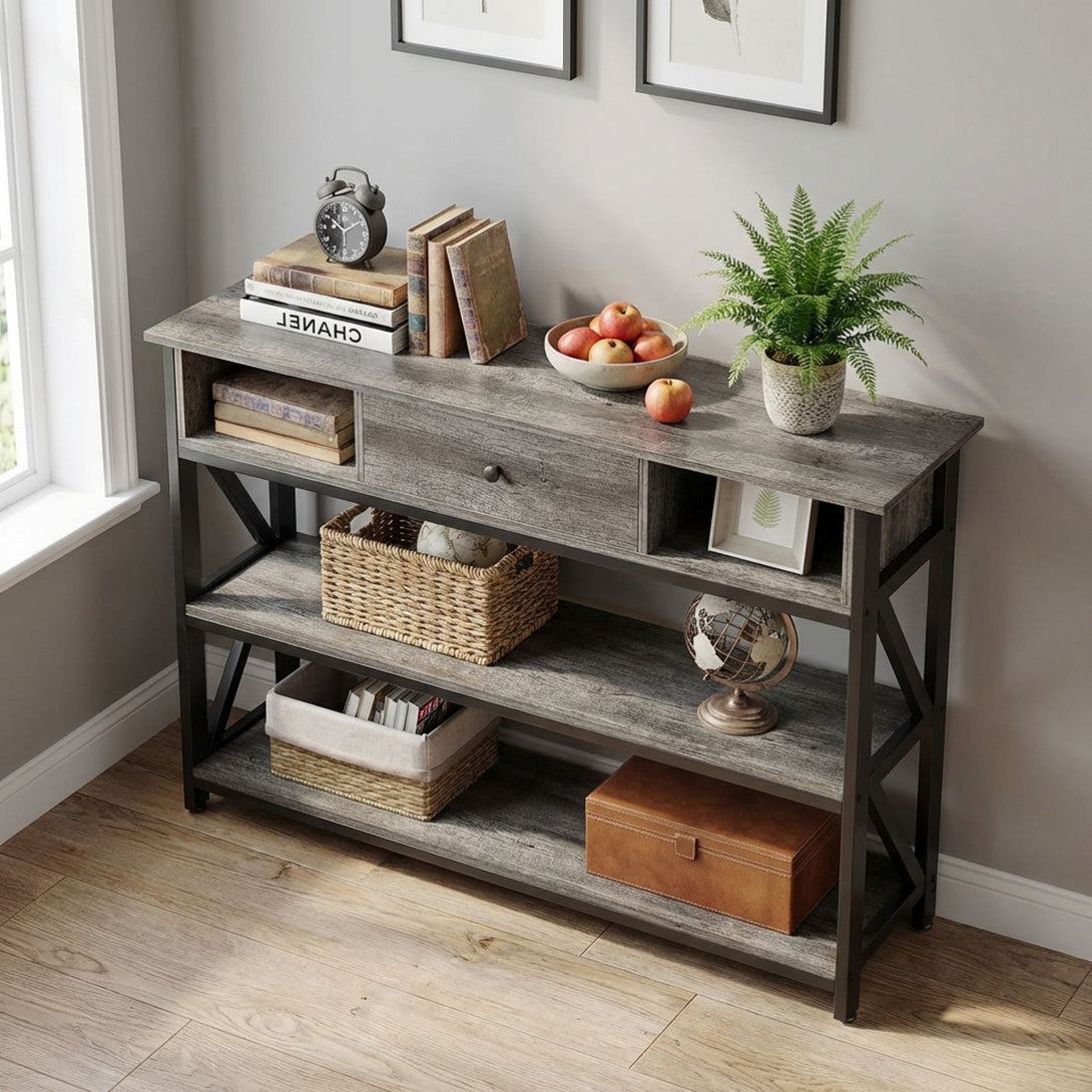 Atlas 1.2m Console Table with Drawer - Gray Oak – Treasurebox