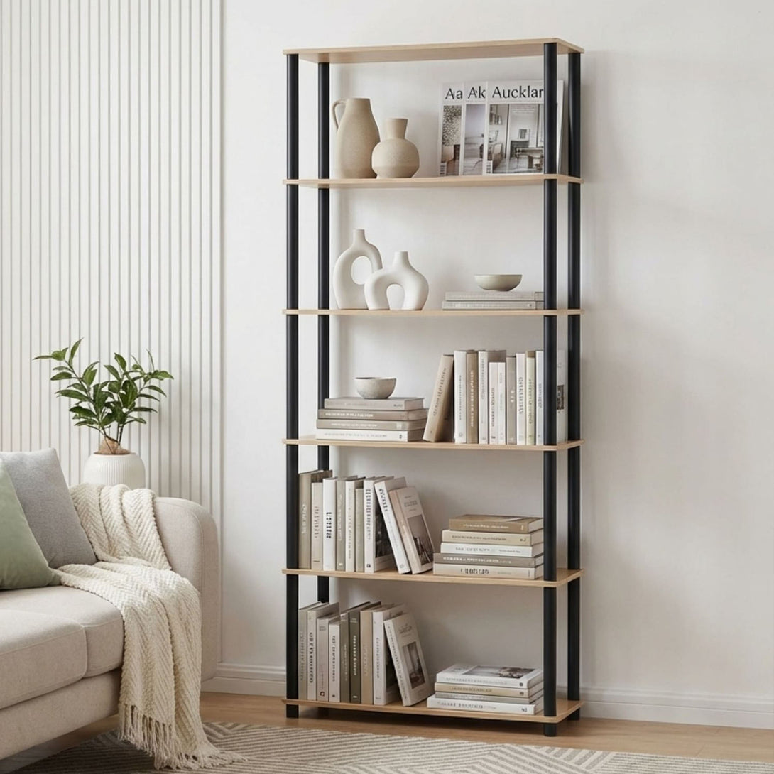 Horeke 6 Tier Flexi Storage Rack - Oak + Black – Treasurebox