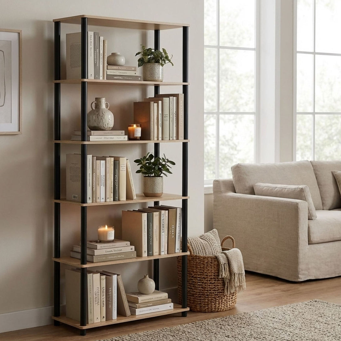Horeke 6 Tier Flexi Storage Rack - Oak + Black – Treasurebox