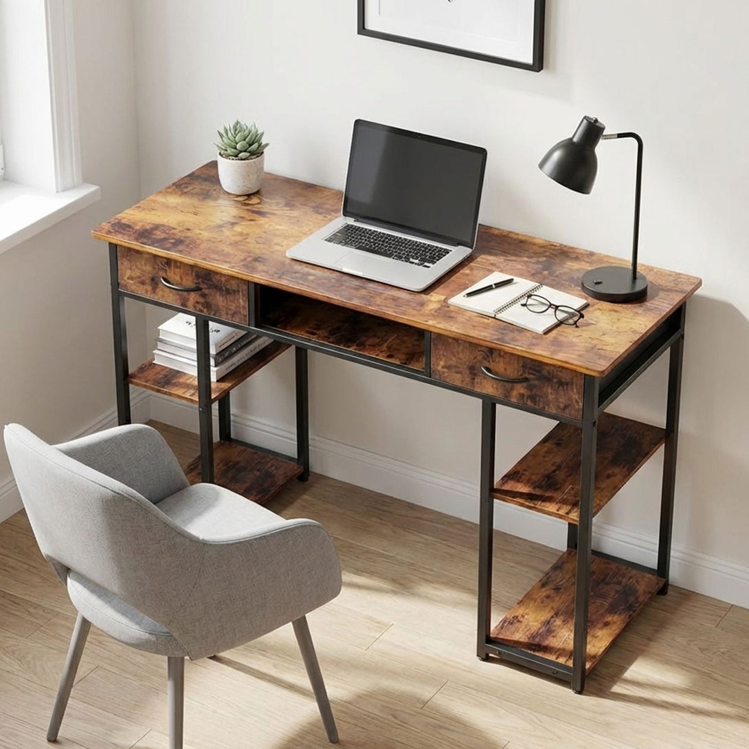 Richard 120m Computer Desk With Bookshelf - Rustic Brown – Treasurebox