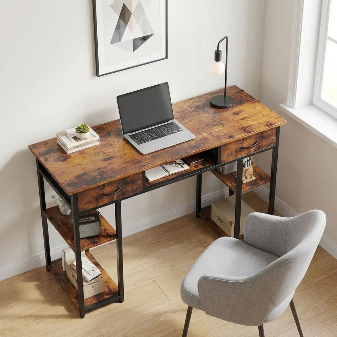 Richard 120m Computer Desk With Bookshelf - Rustic Brown – Treasurebox
