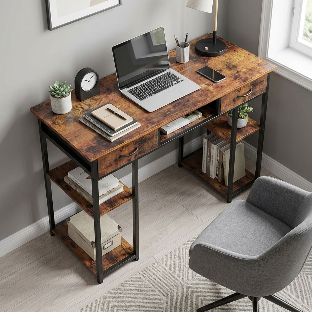 Richard 120m Computer Desk With Bookshelf - Rustic Brown – Treasurebox