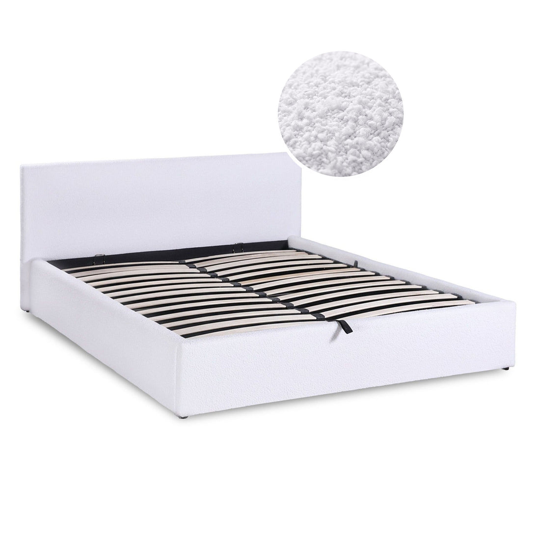 Belo Boucle Queen Gas Lift Bed - White | Treasurebox NZ