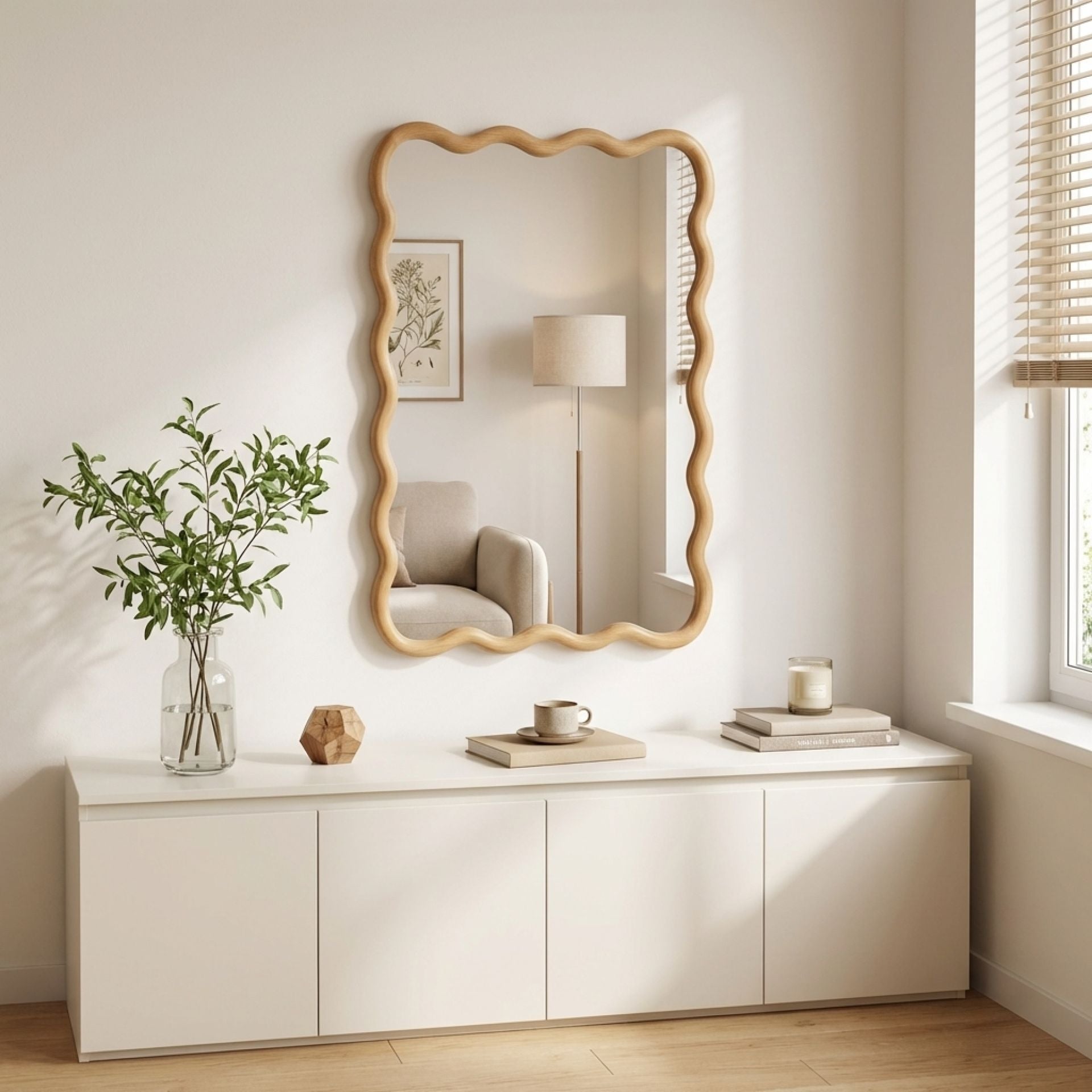 Ripple Wavy Wooden Wall Mirror 91CM - Warm Walnut – Treasurebox