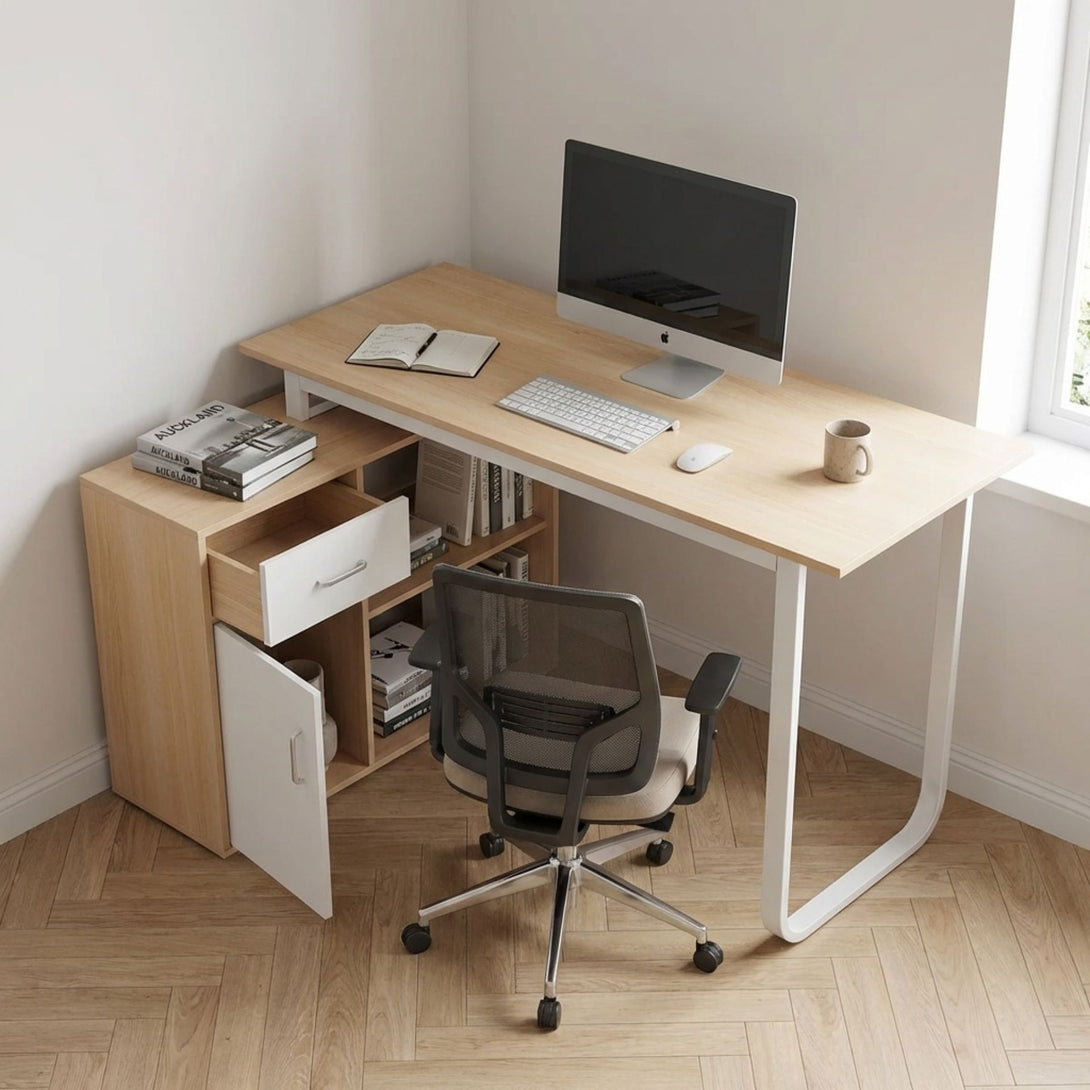 Yates 120cm Computer Desk with Left Cabinet - Oak – Treasurebox