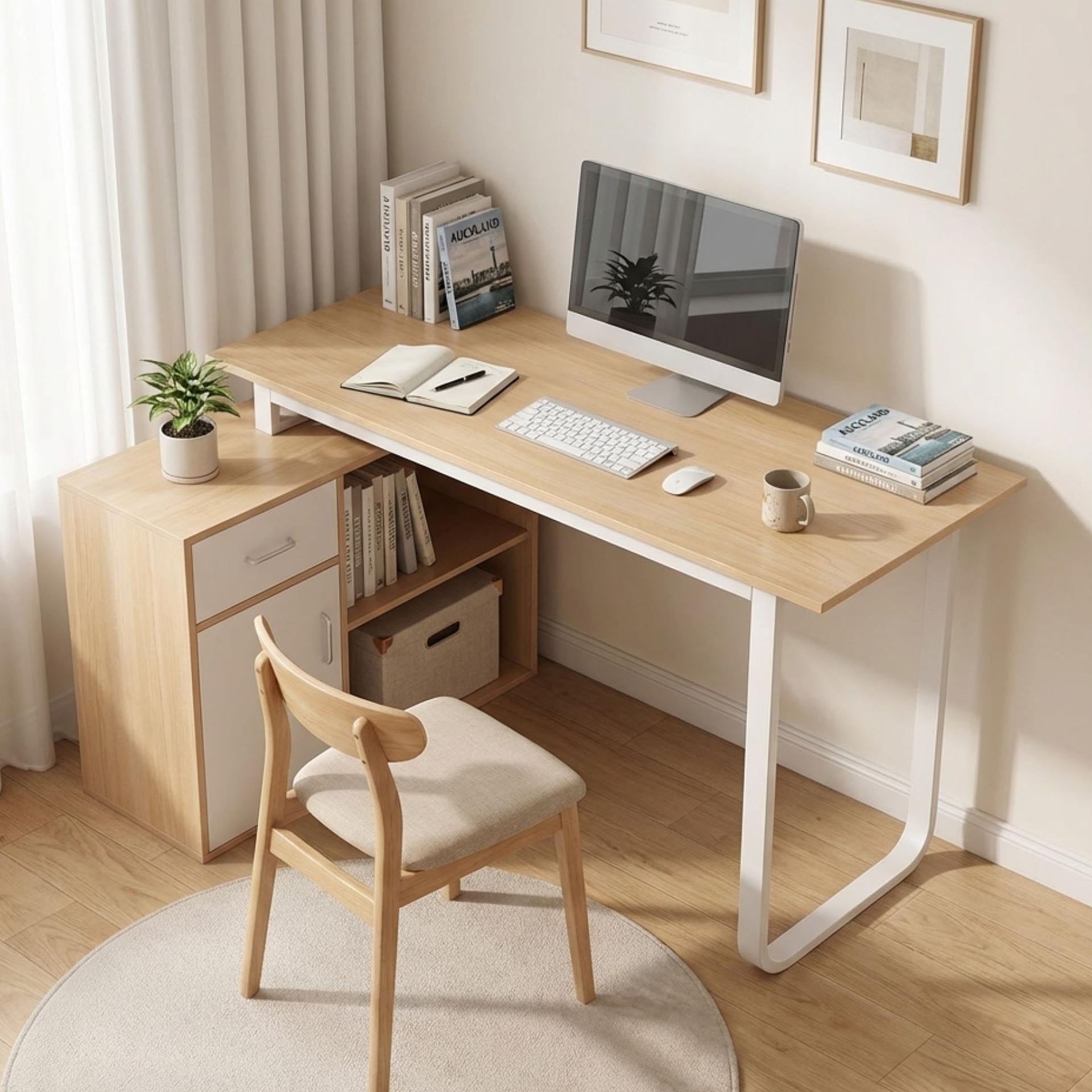 PC　DESK　LOW　120cm　BR Yates 120cm Computer Desk with Left Cabinet - Oak – Treasurebox