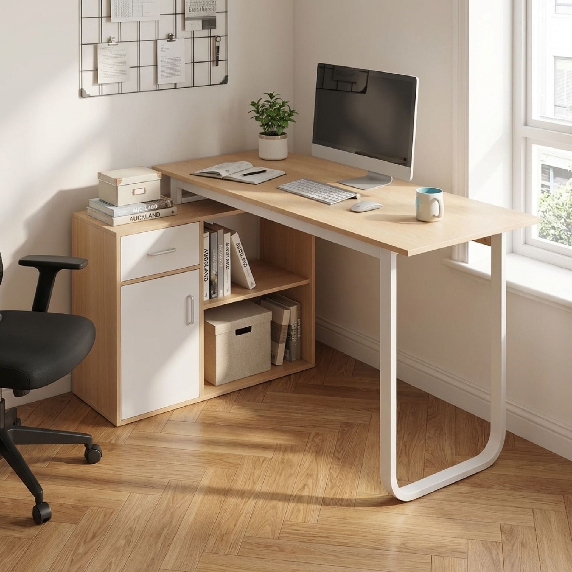 Yates 120cm Computer Desk with Left Cabinet - Oak – Treasurebox