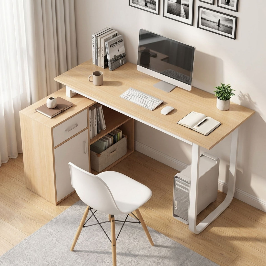 Yates 120cm Computer Desk with Left Cabinet - Oak – Treasurebox
