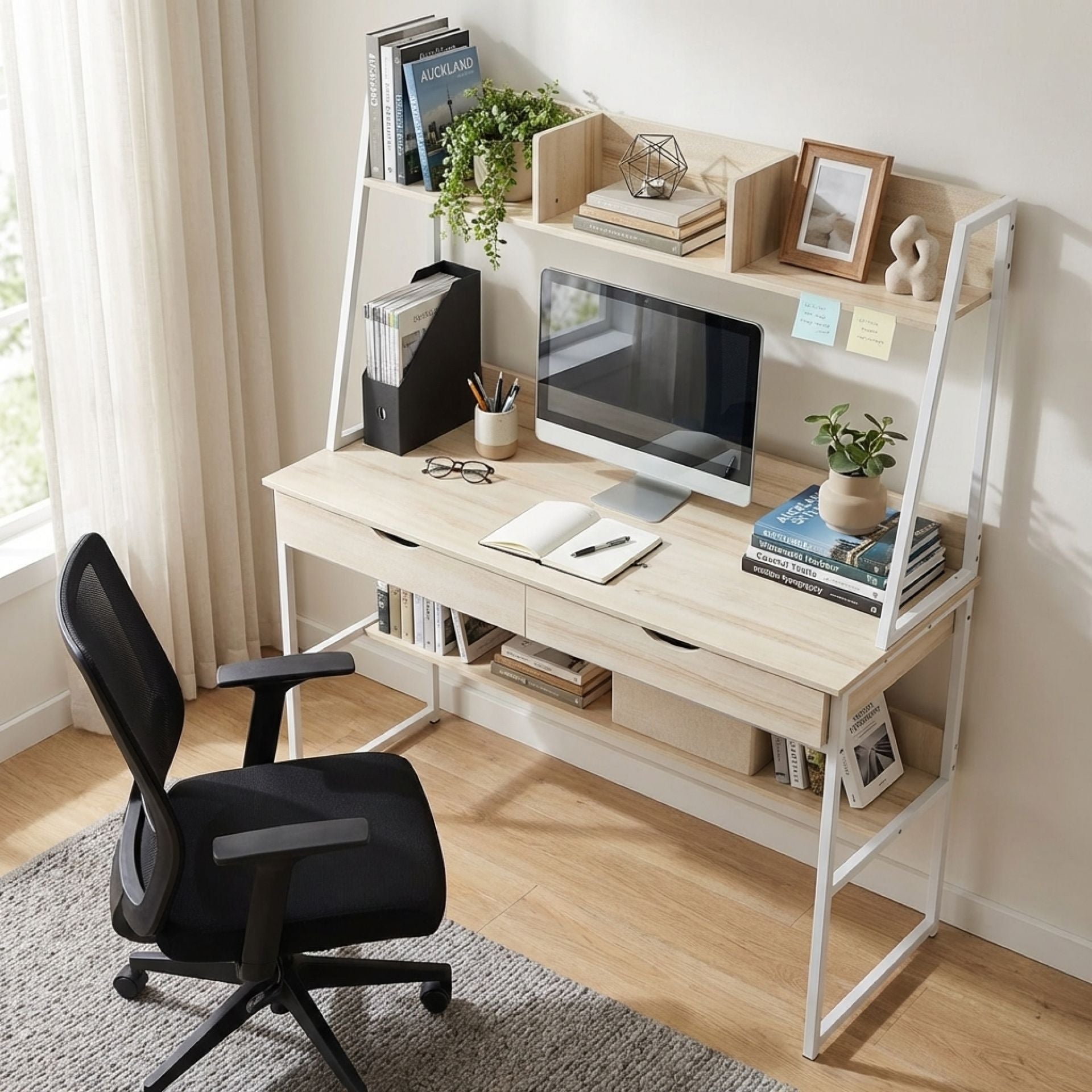 Siya 120cm Oak Computer Desk with Drawers – Treasurebox