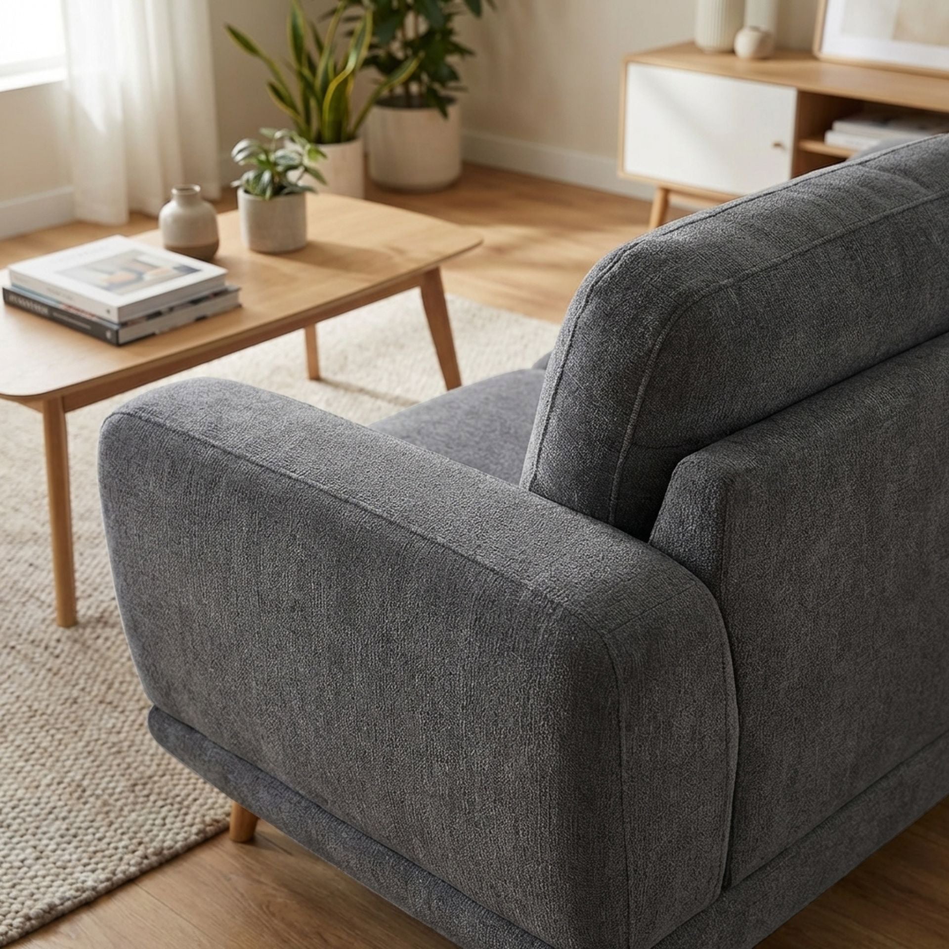 Tova Chenille 3 Seater Sofa - Dark Grey | Treasurebox NZ